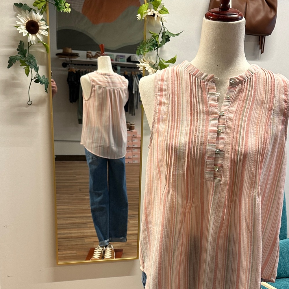 Doe & Rae Pink Striped Button-Front Blouse - Picture 6 of 6